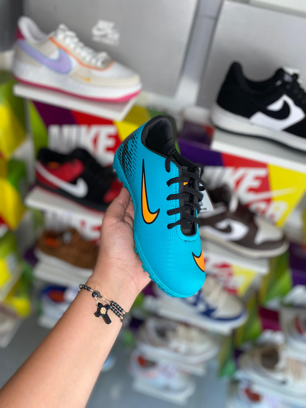 Nike chuteira infantil verde água mostarda