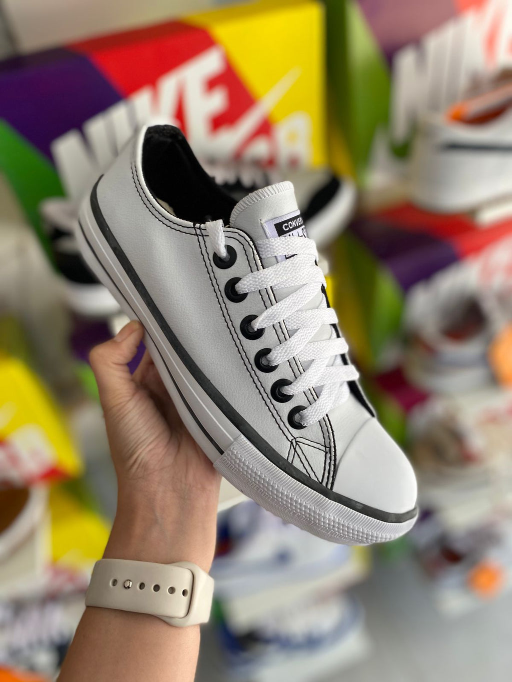 All star branco couro